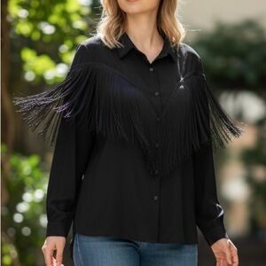 Elegant Black Fringe Women's Top